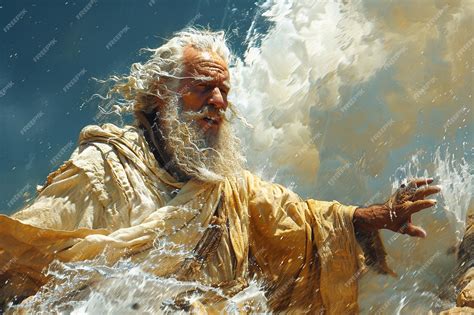 A dynamic illustration of the moment Moses strikes the rock in the ...