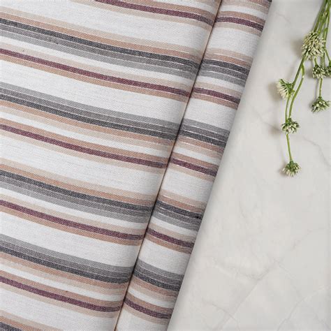 Buy (Pre-Cut 1.40 Mtr) Off White Color Striped Cotton Fabric 20691-140/ ...