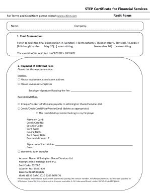 Fillable Online STEP Certificate for Financial Services Resit Form Fax ...