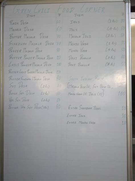 Menu at Green Chili Dosa, Nahan