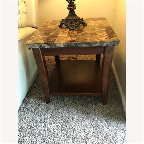 Raymour & Flanigan Marble Top Espresso Coffee + 2 End Tables - AptDeco