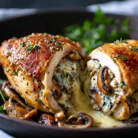 Easy Cheesy Garlic Butter Mushroom Stuffed Chicken