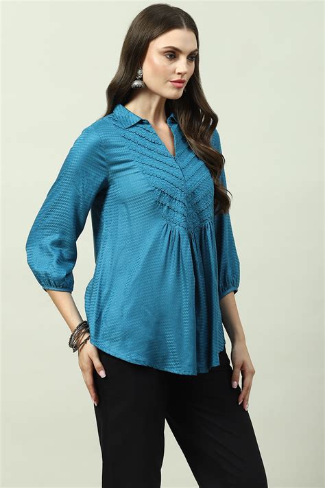 Blue LIVA Straight Solid Kurti