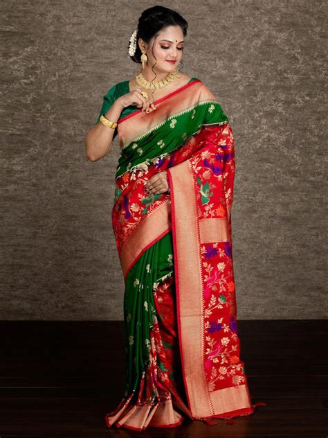Elegant Green Allover Organza Silk Saree – WeaversIndia
