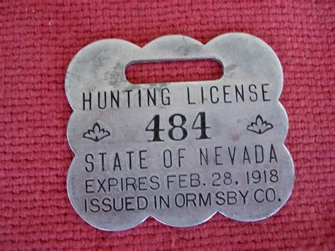 Vintage 1918 Nevada Hunting Licenses Badge fob, Ormsby County Metal ...