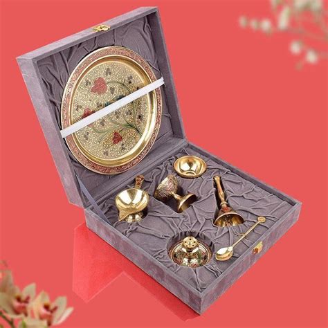 Buy Decorative Brass Puja Thali With Velvet Box Online in India | Vaaree