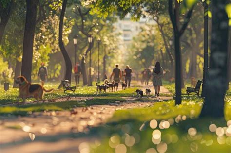 People walking the dogs at a public park in the morning | Premium AI ...