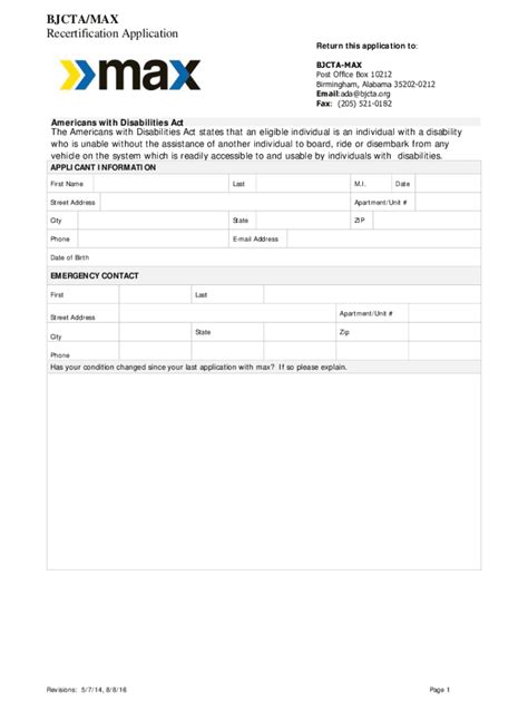 BJCTA/MAX Recertification Application - Blank Fillable Template | Fill ...