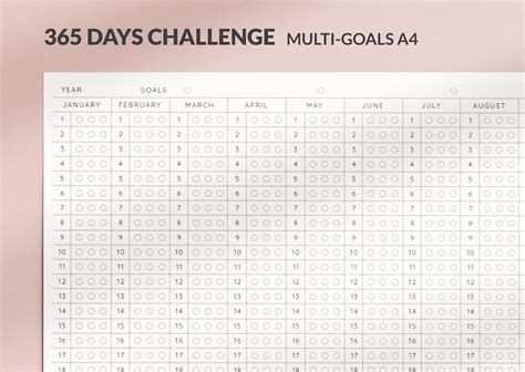 a printable 365 days challenge calendar on a pink background