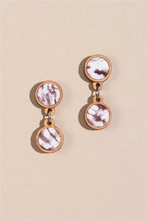 Whe Handcrafted Brown Tie And Dye Repurposed Wood And Fabric Earrings ...