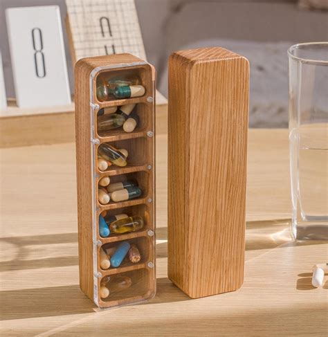 Wooden Pill Box Organizer, Cute 7-day Pill Box for Purse, Vitamin or ...