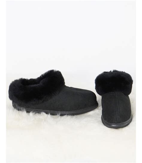 Women's Comfy Rubber Sole Slipper in Black Suede: FurHatWorld.com
