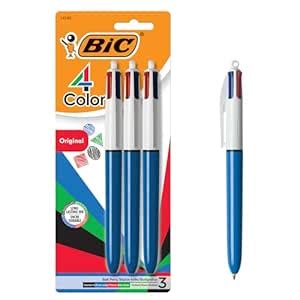 BIC 4-Colour Ballpoint Pen, Medium Point (1.0 mm), Assorted Inks, 3 ...
