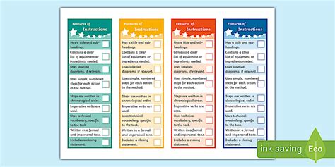 Features of Instructions Checklist Bookmarks - Twinkl