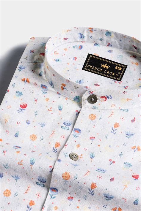 Bright White with Spindle Blue Casual Prints Premium Cotton Shirt For Men