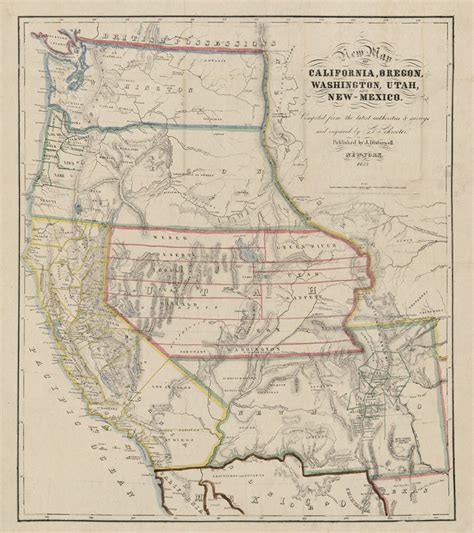 1853 Map of California Oregon Washington Utah and New Mexico - Etsy - map of california oregon and washington state