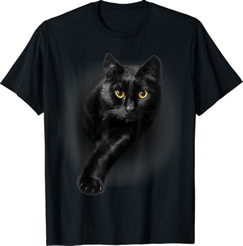 Amazon.com: Black Cat Yellow Eyes T-Shirt Cats Tee Shirt Gifts ...