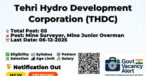 Tehri Hydro Development Corporation (THDC) - Mine Surveyor, Mine Junior ...