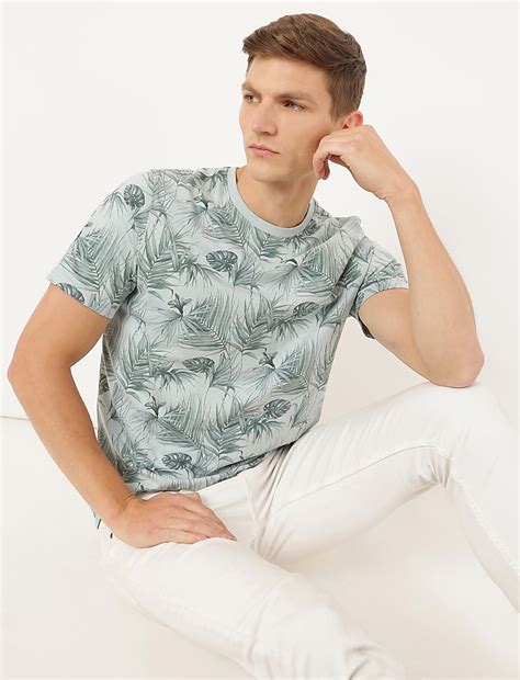 Buy Pure Cotton Printed Round Neck T-Shirt at Marks & Spencer