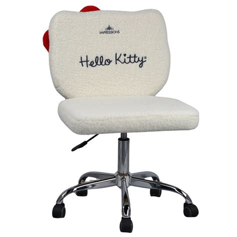 House of Hampton Hello Kitty Sherpa Swivel Vanity Chair, Armless ...