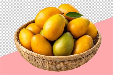 Mangoes in a bamboo basket isolated object transparent background ...