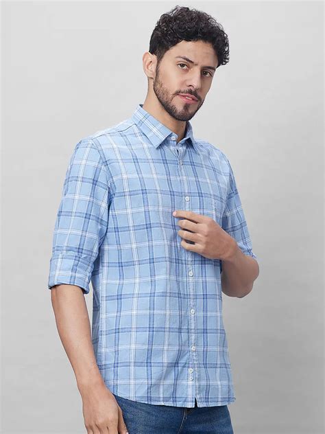 Parx Men Blue Checks Slim Fit Cotton Full Sleeve Shirts – MyRaymond