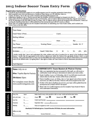 Fillable Online 2015 SSG Indoor Soccer Team Entry Form - Sunflower ...