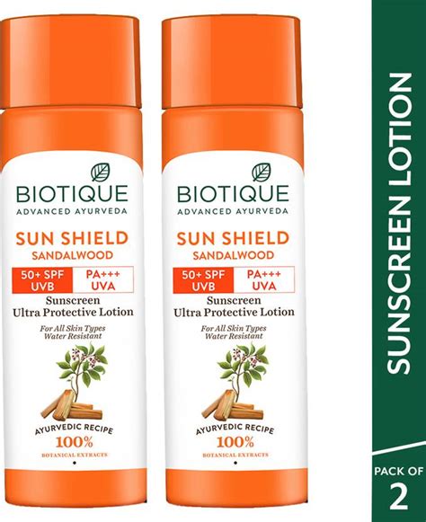 BIOTIQUE Sunscreen - SPF 50+ PA+++ Sun Shield Sandalwood Lotion UVB/UVA ...