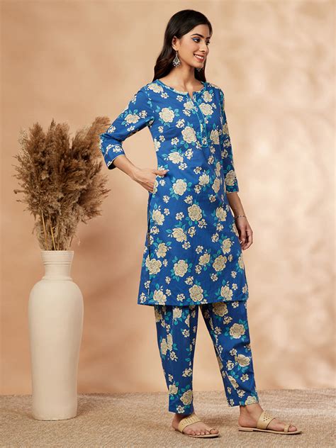 Blue Floral Print Kurta Set – Imara