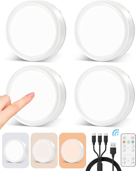 WILLED Rechargeable RGB Puck Lights with Remote Control, 1200mAh ...