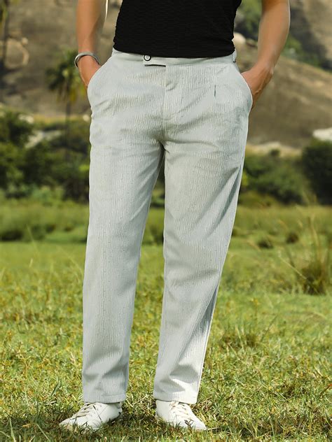 ₹999 | Campus Sutra mens Cloud Grey Veined Tailored Trousers - Campussutra