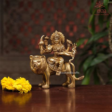 Goddess Durga Statue on Lion in Brass – Ekaa Handicrafts