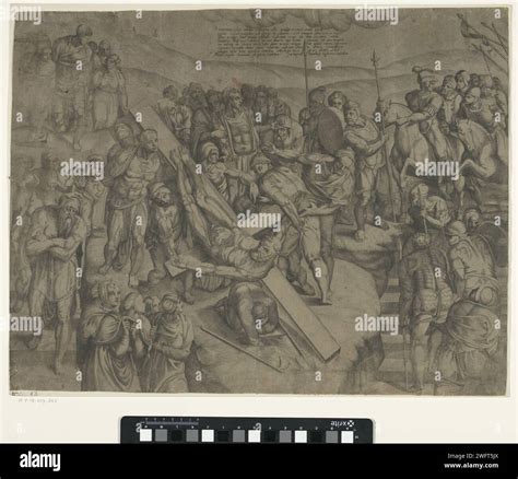 Crucifixion of Peter, 1535 - 1601 print Peter hangs upside down on a ...