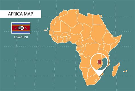 Eswatini map in Africa zoom version, icons showing Eswatini location and flags. 17740363 Vector ...