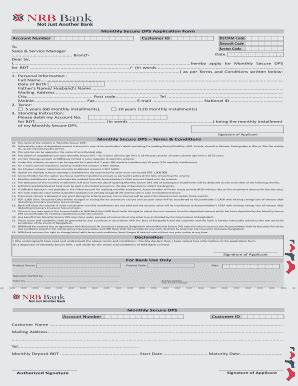 Fillable Online Monthly Secure DPS Application Form Account Number Fax ...