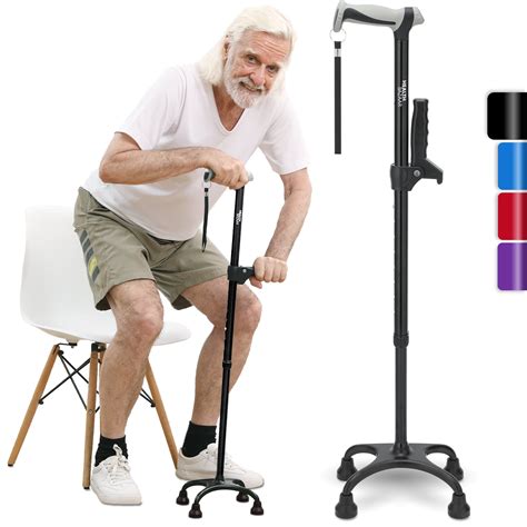 HEALTHBAZAAR Quad Cane Walking Cane for Women & Men for Balance Stability Adjustable Lightweight ...