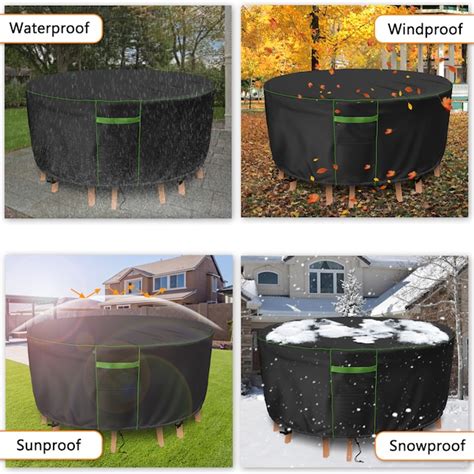 Gasadar Black Polyester Patio Furniture Cover For Dining table (round ...