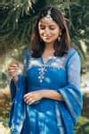Buy Blue Organza, Chanderi, Georgette, Cotton Silk Asymmetric Anarkali ...