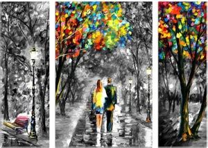 Couple walk in rainy weather 3 piece MDF Painting Paper Print - Art ...