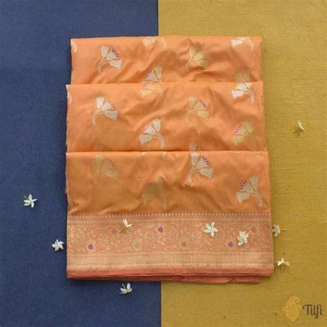 Yellow-Peach Pure Katan Silk Banarasi Handloom Saree - Tilfi