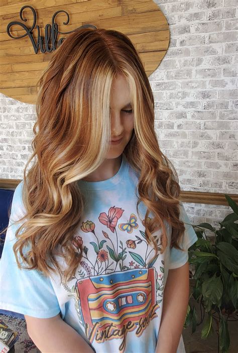 Copper red with blonde money piece highlights – Artofit