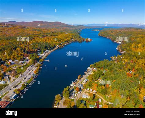 Alton Bay at Lake Winnipesaukee aerial view and village of Alton Bay in ...