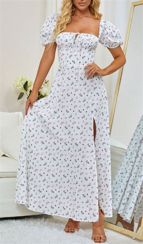 FLORAL PUFF SLEEVE MIDI DRESS – Aesvs