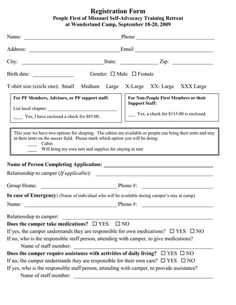 Camp Wonderland Registration 2009 | PDF