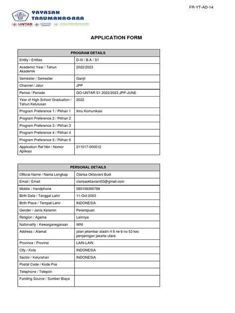 Image result for Program Application Sample PDF