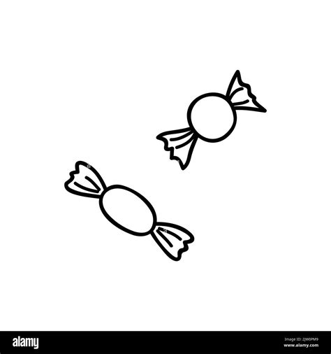 Doodle outline candies with wrappers isolated on white background Stock ...