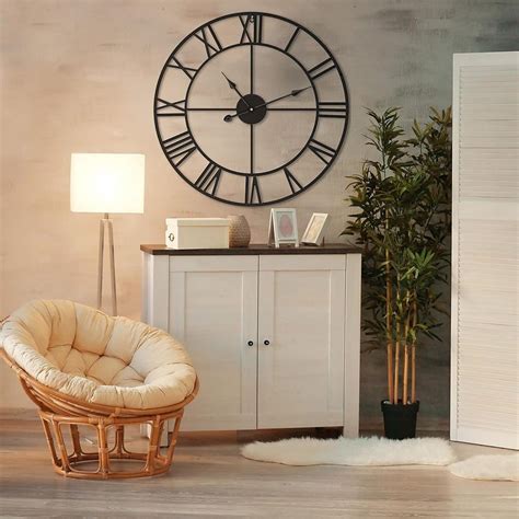 60cm Industrial Large Wall Clock, Round Metal Wall Clocks Roman ...