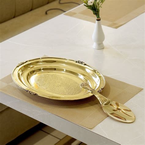 Brass Rice Plate & Serving Spoon Set