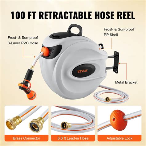VEVOR Retractable Hose Reel Water Hose Reel 100'x1/2" 180° Swivel Wall ...