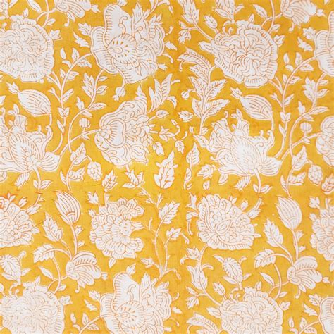 ( Pre-Cut 1.20 Meter ) Pure Cotton Jaipuri Yellow With White Flower Ja ...